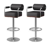 GTHTUHFD Set Of 2 Adjustable Swivel Bar Stools With Back & Footrest, Faux Leather Kitchen Counter Height Chairs, Stylish Gold Feet, Orange Color For Dining Island,Black-Silver feet