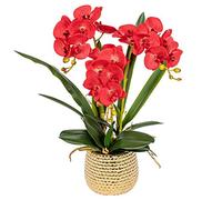 GTHTUHFD Simulation Flower Artificial Bonsai Silk Orchids Phalaenopsis With Golden Vase Fake Orchid Flowers Arrangement Romantic Dried Flower Decoration,Red