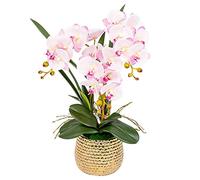 GTHTUHFD Simulation Flower Artificial Bonsai Silk Orchids Phalaenopsis With Golden Vase Fake Orchid Flowers Arrangement Romantic Dried Flower Decoration,Light Purple