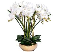 GTHTUHFD Simulation Flower Artificial Orchid Fake Flowers Phalaenopsis 8 Head Orchids Faux Flowers With Golden Vase Decor Exquisite Flower Arrangement,White