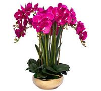 GTHTUHFD Simulation Flower Artificial Orchid Fake Flowers Phalaenopsis 8 Head Orchids Faux Flowers With Golden Vase Decor Exquisite Flower Arrangement,Light Purple