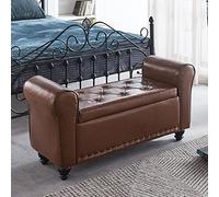 GTHTUHFD Sofa Stool Footrest, Contemporary Rolled Arm Storage Ottoman Bench, Pu Leather Tufted Entryway Shoe Bench, Modern Design,Coffee-100x57x40cm(39x22x16in