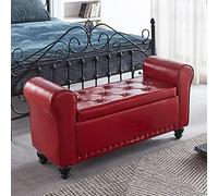 GTHTUHFD Sofa Stool Footrest, Contemporary Rolled Arm Storage Ottoman Bench, Pu Leather Tufted Entryway Shoe Bench, Modern Design,Red-100x57x40cm(39x22x16inch)