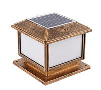 GTHTUHFD Square Fence Pillar Light Solar Post Cap Lights Pier Mount Vintage Post Lamp Portico Column Head Lamp Fence Led Bronze Pillar Light Outdoor For Garden Pathway Patio,Brass-9.8in*8.6in