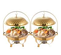 GTHTUHFD Stainless Steel Buffet Chafing Dish With Lid, Round Warming Tray For Parties And Events, Countertop Food Warmer And Server Set,2pcs Gold-4.5L/4.8QT