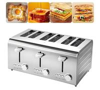 GTHTUHFD Stainless Steel Commercial Toaster - 2/4/6 Slices, 7 Browning Levels, Reheat, Frozen & Cancel Functions, Auto Pop-Up, Removable Crumb Tray For Perfect Toast Every Ti6-Slices