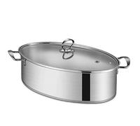 GTHTUHFD Steam Fish Pot/Soup Pot 39Cm Oval Thickened 410 Stainless Steel Double Bottom Steamer With Glass Lid And Porous Grid For Gas & Induction Stoves, Household Use,