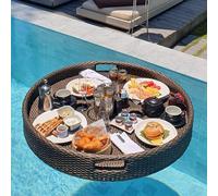 GTHTUHFD Swimming Pool Floating Tray Table, Round Floating Bar Table, Floating Drink Holder for Beach Party, Floating Plate for Food on the Water,Brown-80cm/31in