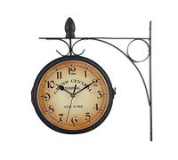 GTHTUHFD Train Station Clock Hanging Double Sided Clock, Retro Train Station Clock, Classic Wrought Iron Two Faces Wall Hanging Clock For Indoor Living Room Bedroom Or Outdoor Patio Ga
