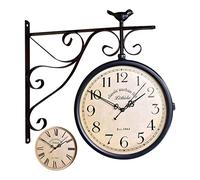 GTHTUHFD Train Station Clock Retro Double Sided Wall Clock, Wrought Iron Two Faces Antique Wall Clock, Metal Outdoor Corner Clock For Decorating Indoor Or Outdoor, Home, Patios, Garden,A