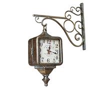 GTHTUHFD Train Station Clock Vintage-Inspired Double Sided Wall Clock, Wrought Iron Two Faces Wall Hanging Clock, For Garden, Patio, Pool, Lanai, Fence, Garage, Outdoor Antique Train S