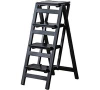 GTHTUHFD Wooden 4 Step Folding Step Ladder Stool Chair For Home Library Multifunctional Foldable Wooden Climb Stairway.,Black