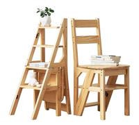 GTHTUHFD Wooden Folding Library Ladder Step Chair Stool Dual Purpose Stepladders 4 Step Climb Display Stand Flower Stand