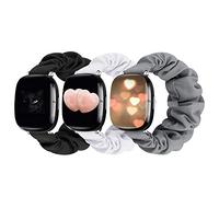 GTHY compatible with Fitbit Sense/Versa 3/Versa 4/Sense 2 Bands,for Women,Scrunchie Fabric Replacement Wristbands Straps,Accessories,Large Small (3Pack G, Small)