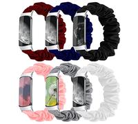 GTHY Scrunchie bands Compatible with Fitbit Charge 5 Band,For Women,Replacement Strap,Large Small,Elastic Fabric Pattern Wristbands Soft Cloth watch band For Charge 5 (6Color, Large)