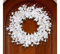 GTIDEA 24" Summer Wreaths for Front Door, Artificial White Forsythia Flower Wreath on Grapevine, Floral Wreath for Home Indoor Outdoor Wall Window Garden Porch Farmhouse Summer Door Decor