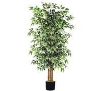 GTIDEA 6ft Artificial Tree Ficus, Tall Faux Trees Indoor with Natural Trunk and Fake Silk Tree Fake Plants for Summer Home Decor Living Room Outdoor Balcony House Office (Included Dried Moss)