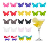 GTILE 24 PCS Butterfly Wine Glass Charms, Silicone Colorful Wine Markers for Stem Glass, Drink Identifiers Tags for Birthday Bar Parties (Colorful)