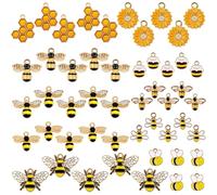 GTILE 50 PCS Cute Honeycomb Pendants, Enamel Bee Charms Pendants, Bee & Honeycomb Rhinestone Charms for Jewelry Making Craft DIY Decoration, Moderate, Metal, No Gemstone