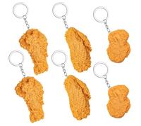 GTILE 6 PCS Fried Chicken Leg Chicken Wing Chicken Nuggets Keychain, Realistic Imitation Food Keychain for Backpacks Key, Fried Color, Medium