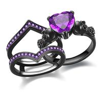 GTISKL Gothic Skull Engagement Ring Sets Promise Eternity Band Rings Cubic Zirconia Wedding Anniversary Promise Rings Bridal Cocktail Party Biker Jewelry, Gold Plated, cubic zirconia crystal