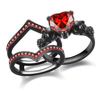 GTISKL Gothic Skull Ring Set Red Purple Crystal Zirconia Christmas Halloween Valentine's Day Wedding Engagement Anniversary Promise Ring Bridal Sets Jewelry, Gold Plated, cubic zirconia crystal,