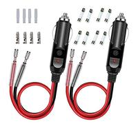 GTIWUNG 2 Pack Car Replacement 12V Cigarette Lighter Male Plug with Leads, 15A Fuse Protection with LED Light, Cigar Female Socket Plug Extension Cable for Motorcycle, Car, Tractor