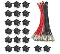 GTIWUNG 20Pcs On/Off Rocker Switch with Pre-soldered Wires, Mini Boat Switch 10A/125V 6A/250V,2 Pin Toggle SPST Press Button Toggle Switch for Car Auto Boat,Black