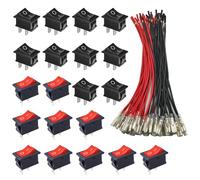 GTIWUNG 20Pcs On/Off Rocker Switch with Pre-soldered Wires, Mini Boat Switch 10A/125V 6A/250V,2 Pin Toggle SPST Press Button Toggle Switch for Car Auto Boat Household Appliances,Red&Black