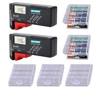 GTIWUNG 2Pcs Analogue Small Battery Tester Universal Battery Checker Multi Size Volt Checker for AA AAA C D 9V 1.5V Button Cell Batteries, BT-168D + 5 Pcs AA/AAA Cell Battery Storage Case Holder Box