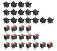 GTIWUNG 32Pcs On/Off Rocker Switch, Mini Boat Switch 10A/125V 6A/250V, 2 Pin Toggle SPST Press Button Toggle Switch for Car Auto Boat Household Appliances, Red & Black