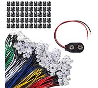 GTIWUNG 50Pcs LED Diodes Light Ultra Bright 12V 20cm Pre Wired + 50Pcs 5mm Plastic LED Holder LED Light Mounting Holders + 9V Battery Holder Clip Cable, for Toy Lighting to add a Festive Atmosphere
