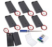 GTIWUNG 7Pcs 2 AA Battery Holder with Switch and Cover, Battery Holder Case Box with Wires,Black Plastic Batteries Case with Pin, 2X1.5V 3V AA Battery Holder with Leads,2Pcs Cell Battery Storage Case