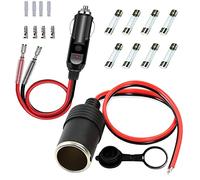 GTIWUNG Car Replacement 12V Cigarette Lighter Male Plug with Leads, 10A Fuse Protection with LED Light, Cigar Female Socket Plug Extension Cable + Female Car Cigarette Lighter Socket