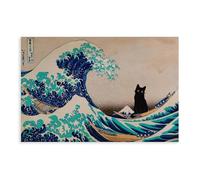 GTJKSX Cat Print The Great Wave Funny Poster Hokusai Vintage Cat Pictures UNFRAMED Canvas Poster Bedroom Decor Landscape Office Room Decor Gift 12x18inch(30x45cm)
