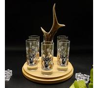 GTK - Geweihe & Trophäen KRUMHOLZ Schnapps Provider with Glasses Set of 6 - Stag Head Design - Choice of Variety or Mixed Colours - Gift Idea for Party & Friends, Pretzel Deer GTK27.30.42+SH