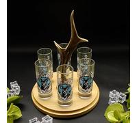 GTK - Geweihe & Trophäen KRUMHOLZ Shot Provider with Glasses Set of 6 - Stag Head Design - Choice of Variety or Mixed Colours - Gift Idea for Party & Friends, Sky Deer GTK27.30.43+SH