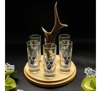 GTK - Geweihe & Trophäen KRUMHOLZ Shot Provider with Glasses Set of 6 - Stag Head Design - Choice of Variety or Mixed Colours - Gift Idea for Party & Friends, Glasses Deer GTK27.30.46+SH