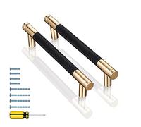 GTKHAAPPY Cabinet Handles 12-Pack 6.2'' Modern Black & Gold Aluminum Cabinet Pulls Knurled Diamond Pattern Drawer Hardware for Kitchen Cupboard Door and Bathroom (5" Hole Center)