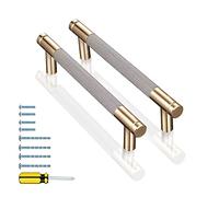 GTKHAAPPY Cabinet Handles 2-Pack 6.2'' Modern Grey & Gold Aluminum Cabinet Pulls Knurled Diamond Pattern Drawer Hardware for Kitchen Cupboard Door and Bathroom (5" Hole Center)