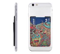 GTKSYNVE Abstract Monster Phone Wallet Stick On, Leather Phone Card Holder, Adhesive Credit Card Holder for Phone Case, Id Card Pouch Sleeve Compatible for Most of Cellphone