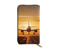 GTKSYNVE Aircraft Plane at Sunset Leather Wallets for Women Men, RFID Blocking Large Capacity Credit Card Holder with Zipper Ladies Phone Clutch Handbag Travel Purse Gifts for Birthday