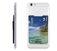 GTKSYNVE Aitutaki lagoon, Cook Islands Phone Wallet Stick On, Leather Phone Card Holder, Adhesive Credit Card Holder for Phone Case, Id Card Pouch Sleeve Compatible for Most of Cellphone