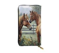 GTKSYNVE Animals Embroidery Paintings Horses Leather Wallets for Women Men, RFID Blocking Large Capacity Credit Card Holder with Zipper Ladies Phone Clutch Handbag Travel Purse Gifts for Birthday