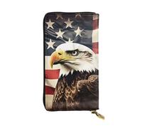 GTKSYNVE Bald Eagle Flag Veterans Leather Wallets for Women Men, RFID Blocking Large Capacity Credit Card Holder with Zipper Ladies Phone Clutch Handbag Travel Purse Gifts for Birthday
