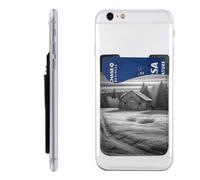 GTKSYNVE Barn Black and White Phone Wallet Stick On, Leather Phone Card Holder, Adhesive Credit Card Holder for Phone Case, Id Card Pouch Sleeve Compatible for Most of Cellphone