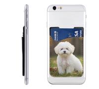 GTKSYNVE Bichon Frise Dog Phone Wallet Stick On, Leather Phone Card Holder, Adhesive Credit Card Holder for Phone Case, Id Card Pouch Sleeve Compatible for Most of Cellphone