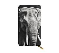 GTKSYNVE Black and White Elephant Leather Wallets for Women Men, RFID Blocking Large Capacity Credit Card Holder with Zipper Ladies Phone Clutch Handbag Travel Purse Gifts for Birthday