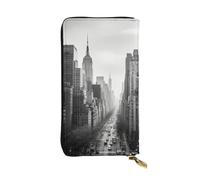 GTKSYNVE Black and white New York Leather Wallets for Women Men, RFID Blocking Large Capacity Credit Card Holder with Zipper Ladies Phone Clutch Handbag Travel Purse Gifts for Birthday