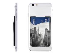 GTKSYNVE Black and white New York Phone Wallet Stick On, Leather Phone Card Holder, Adhesive Credit Card Holder for Phone Case, Id Card Pouch Sleeve Compatible for Most of Cellphone